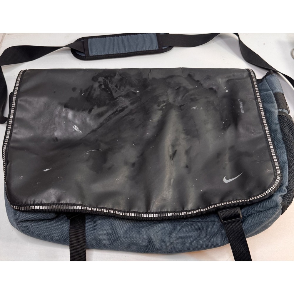 Vintage Nike Messenger Bag Laptop School Travel Bookbag Crossbody Blue Black
